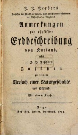 Anmerkungen zur physischen Erdbeschreibung von Kurland