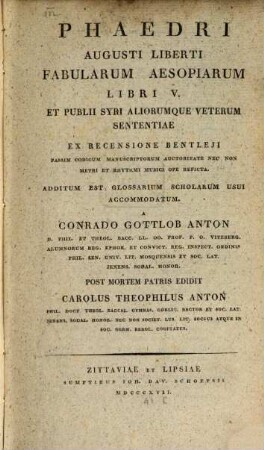 Fabularum Aesopicarum libri V.