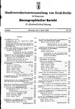 Nr. 47, 1. Juni 1950, Ordentliche Sitzung