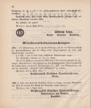 Nr. 38: Ministerialbekanntmachung, betreffend Abänderung der Wahlordnung für die Handwerkskammer und den Gesellenausschuß