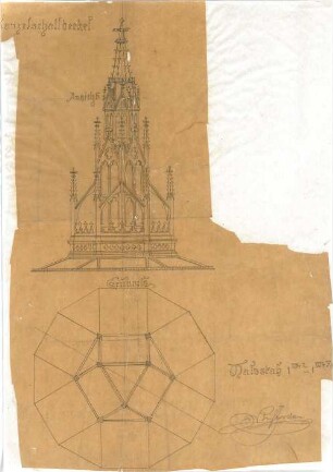 Schmidt, Friedrich von; Skizzen und Pläne - Kanzel - Schalldeckel (Grundriss, Ansicht)