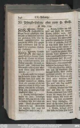 XI. Pfingst-Lieder, oder vom H. Geist.