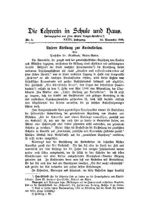 Unsere Stellung zur Koedukation