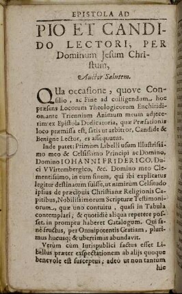 Epistola Ad Pio Et Candido Lectori, Per Dominum Jesum Christum, Auctor Salutem.
