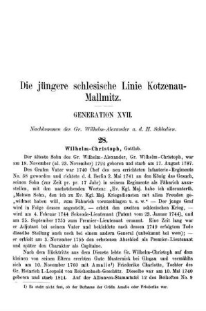 Die jüngere schlesische Linie Kotzenau-Mallmitz. Generation XVII.