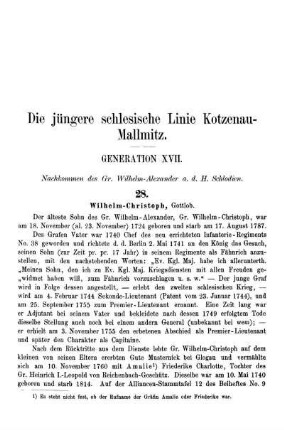 Die jüngere schlesische Linie Kotzenau-Mallmitz. Generation XVII.