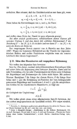 § 31. Sätze über Raumkurven mit vorgegebener Krümmung