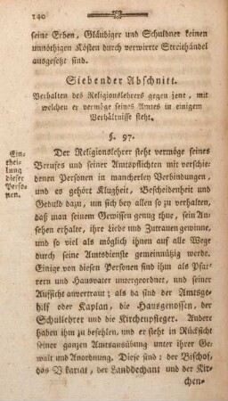 Siebender Abschnitt. Verhalten des Religionslehrers gegen jene, mit welchen er vermöge seines Amtes in einigem Verhältnisse steht.