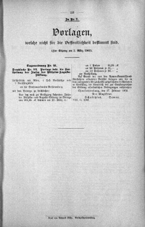Vorlagen welche nicht für die Oeffentlichkeit bestimmt sind., 05. März 1902