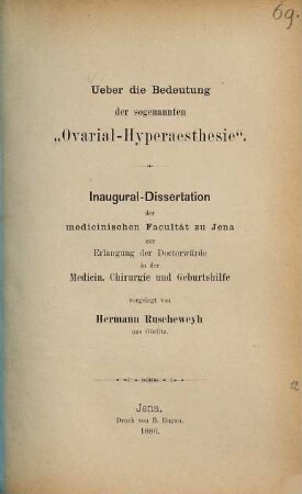 Ueber die Bedeutung der sogenannten "Ovarial-Hyperaesthesie"