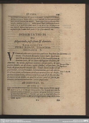 Dissertatio VI. De Adquirenda possessione & dominio. Respondente Petro Danaeo, Dithmarso