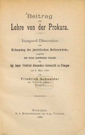 Beitrag zur Lehre von der Prokura