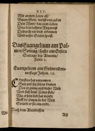 Das Euangelium am Palmen Sontag/ suche am Ersten Sontage des Aduents