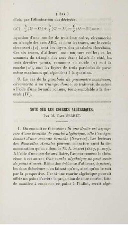 Note sur les courbes algébriques.