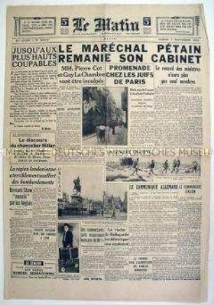 Französische Tageszeitung "Le Matin" aus der Zeit der deutschen Besetzung