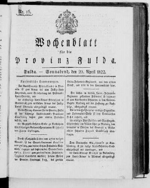 Nr. 16, Ausgabe vom 20. April 1822