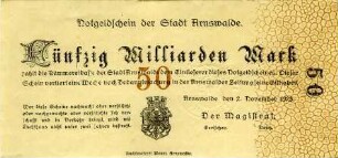 Arnswalde, Stadt: 50 Milliarden Mark 1923