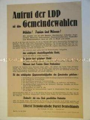 Maueranschlag mit einem Aufruf der LDP zu den Gemeindewahlen 1946