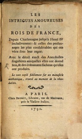 Les Intrigues amoureuses des rois de France