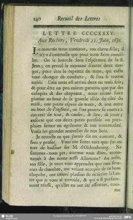 Lettre CCCCXXXV. Aux Rochers, Vendredi 21. Juin, 1680