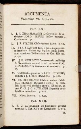 Argumenta Volumine VI. explicata.