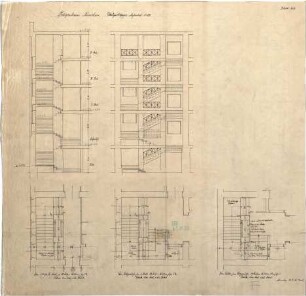 Fischer, Theodor; München - Westend, Bergmannstr.; Ledigenheim - Haupttreppe (Teilgrundrisse, Schnitt)