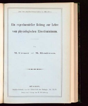 Ein experimenteller Beitrag zur Lehre vom physiologischen Eiweissminimum