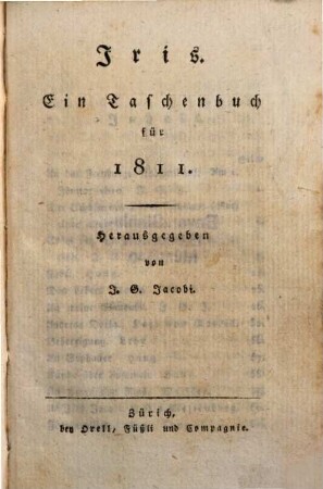 Iris : ein Taschenbuch für .... 1811