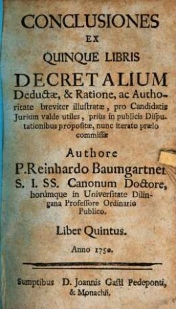 Conclusiones ex quinque libris decretalium deductae et ratione ac authoritate breviter illustratae, 5