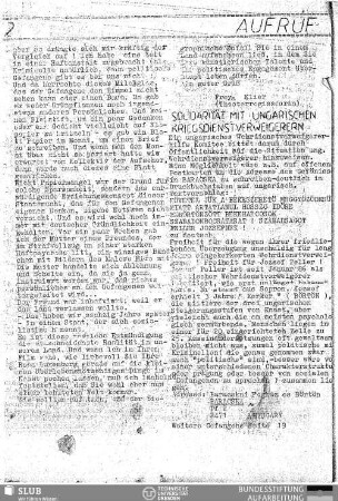 Solidarität mit ungarischen Kriegsdienstverweigerern : Aufruf