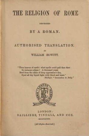 The Religion of Rome described by a Roman : Authorised translation by William Howitt