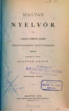 Magyar nyelvőr : a magyar nyelv és kultúra nemzetközi társaságának folyóirata. 4. 1875