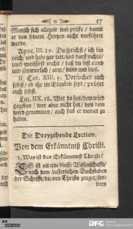 Die Dreyzehende Lection. Von dem Erkänntniß Christi.