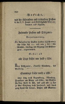 Bericht, wie die fahrenden und reitenden Posten in der k. k. Haupt- und Residenzstadt Wien ankommen und abgehen.