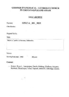 Report of Padris & Secretary, Mahasabha