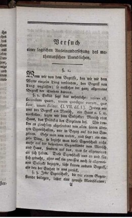 Versuch einer logischen Auseinandersetzung des Mathematischen Unendlichen.