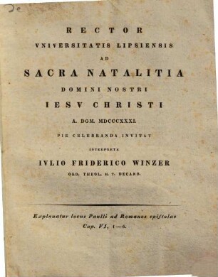 Explicatio loci epistolae Paulli ad Thomanos, Cap. VI, 1 - 6