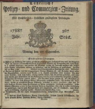 36tes Stueck, Montag den 8ten September. 1788