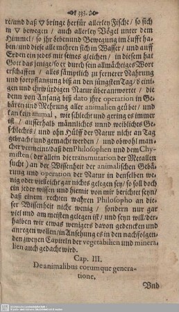 Cap. III. De animalibus eorumque generatione.
