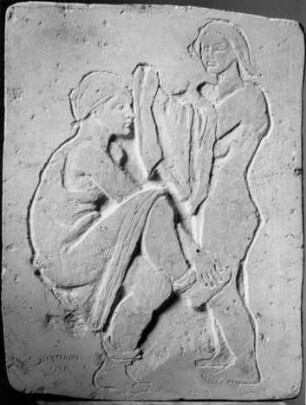 Ein badendes Paar (Curt Beckmann, 1901/1970). Relief auf Steinplatte