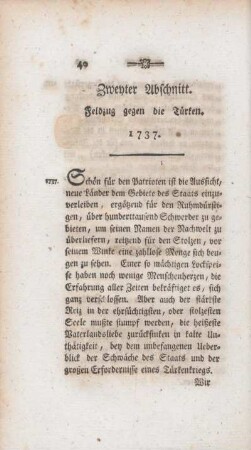 Zweyter Abschnitt. Feldzug gegen die Türken. 1737.