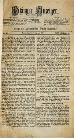 Kitzinger Anzeiger. 1880,1/6 = Jg. 13