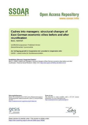 Cadres into managers: structural changes of East German economic elites before and after reunification