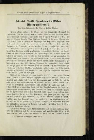 Bedeutet Christi schrankenloses Wissen Monophysitismus?