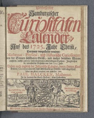 1725: Verbesserter hamburgischer Curiositäten-Calender