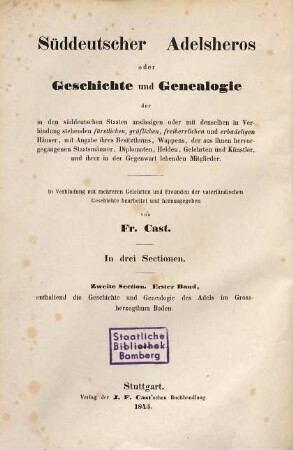 Historisches und genealogisches Adelsbuch des Grossherzogthums Baden : Nach officiellen, v. d. Behörden erhaltenen, u. a. authent. Quellen