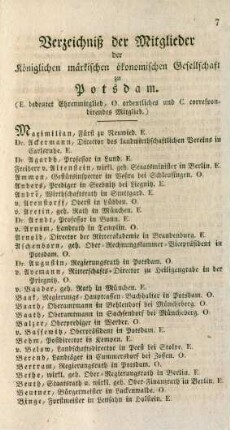 Verzeichniß der Mitglieder der Königlichen märkischen ökonomischen Gesellschaft zu Potsdam.