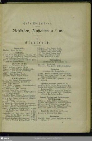 Erste Abtheilung. Behördenverzeichnis : Erste Abtheilung. Behörden, Anstalten u. s. w.