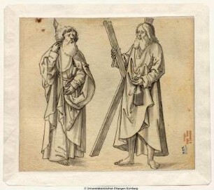 Zwei Apostel, Thomas (Lanze) und Andreas, einander zugewandt stehend