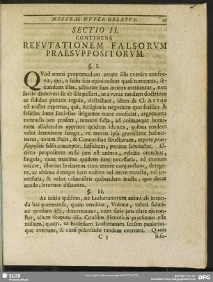 Sectio II. Continens Refuttationen Falsorum Praesuppositorum